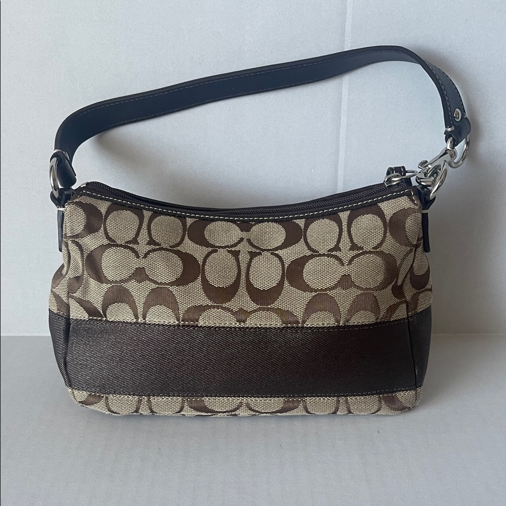 Coach Tan and Brown Signature Shoulder Bag